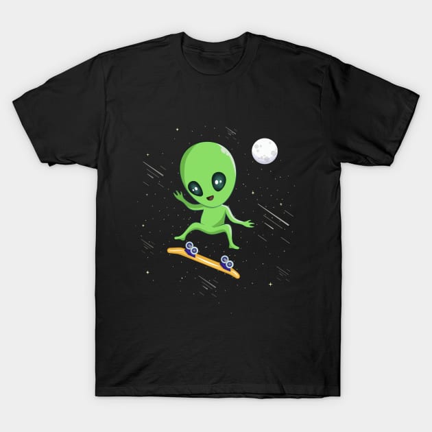 Alien Skateboard UFO T-Shirt by HamilcArt